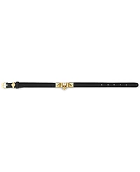 Philipp Plein Men's Enigma Skull Pendant Black Leather Bracelet in Gold Ion-Plated Stainless Steel