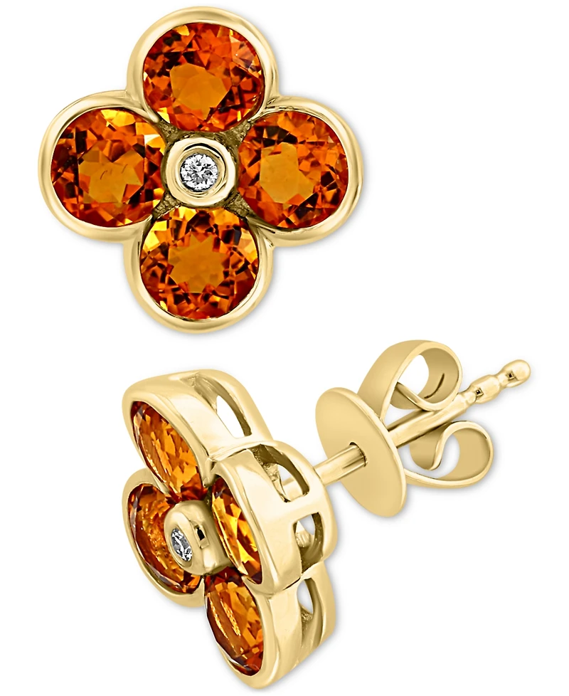 Effy London Blue Topaz (2-5/8 ct. t.w.) & Diamond Accent Flower Stud Earrings in 14k Yellow Gold (Also in Citrine)