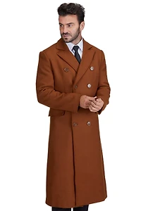 Braveman Big & Tall Double-Breasted Knee Length Wool Blend Three Button Long Overcoat Top Coat