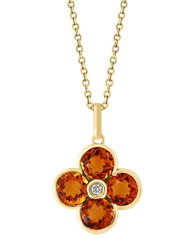 Effy London Blue Topaz (2-1/3 ct. t.w.) & Diamond Accent Flower 18" Pendant Necklace in 14k Yellow Gold (Also in Citrine)