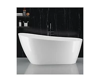 gaomon 59" Freestanding Bathtub, White Acrylic Streamline Stand Alone Soaking Bath Tubs for Adult with Overflow and Drain in Chrome, Perfect for Your