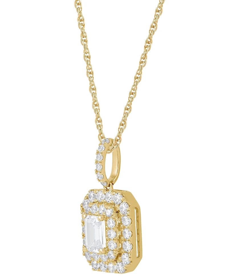 Grown With Love Lab Grown Diamond Emerald-Cut & Round Halo 18" Pendant Necklace (1-1/4 ct. t.w.) in 14k White or Yellow Gold