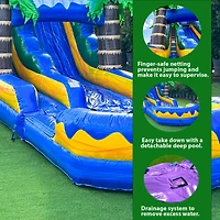 Xjump 19 Tall Surf Beach Inflatable Single Lane Water Slide with Detachable Pool, Commercial Grade, Tall Seating Height, Pvc Vinyl, Outdoor Backyard,