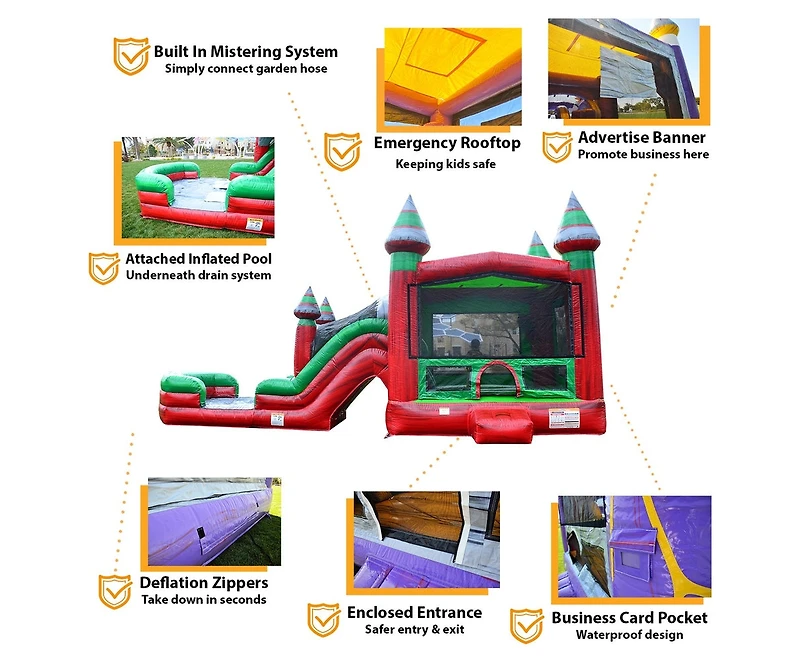 JumpOrange Midnight Commercial Grade Bounce House Water Slide Combo with Pool for Kids and Adults (with Blower), Basketball Hoop, Wet Dry Use, Outdoor