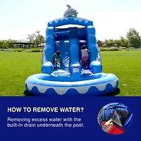 HeroKiddo 13 Dolphin Commercial Grade Water Slide with Pool for Kids and Adults (with Blower), Wet Dry Use, Outdoor Indoor, Birthday Party, Rental Qua