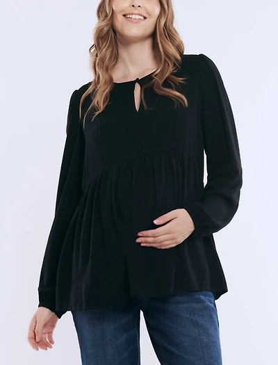 Motherhood Maternity Long Sleeve Empire Waist Keyhole Woven Blouse