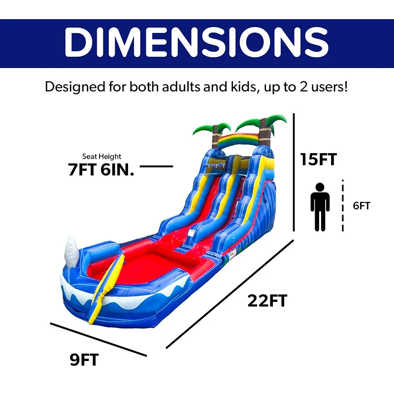 HeroKiddo 15 Ocean Shark Commercial Grade Water Slide with Splash Pool for Kids and Adults (with Blower), Wet Dry Combo, Big Inflatable, Outdoor Indoo