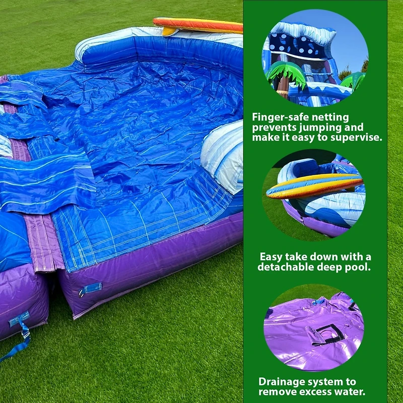 Xjump 17 Surf Beach Tall Inflatable Water Slide with Splash Pool and Dual Lane, Tall Seating Height, Commercial Grade, Outdoor Backyard, Summer Fun, W