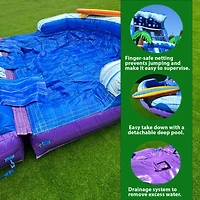 Xjump 17 Surf Beach Tall Inflatable Water Slide with Splash Pool and Dual Lane, Tall Seating Height, Commercial Grade, Outdoor Backyard, Summer Fun, W