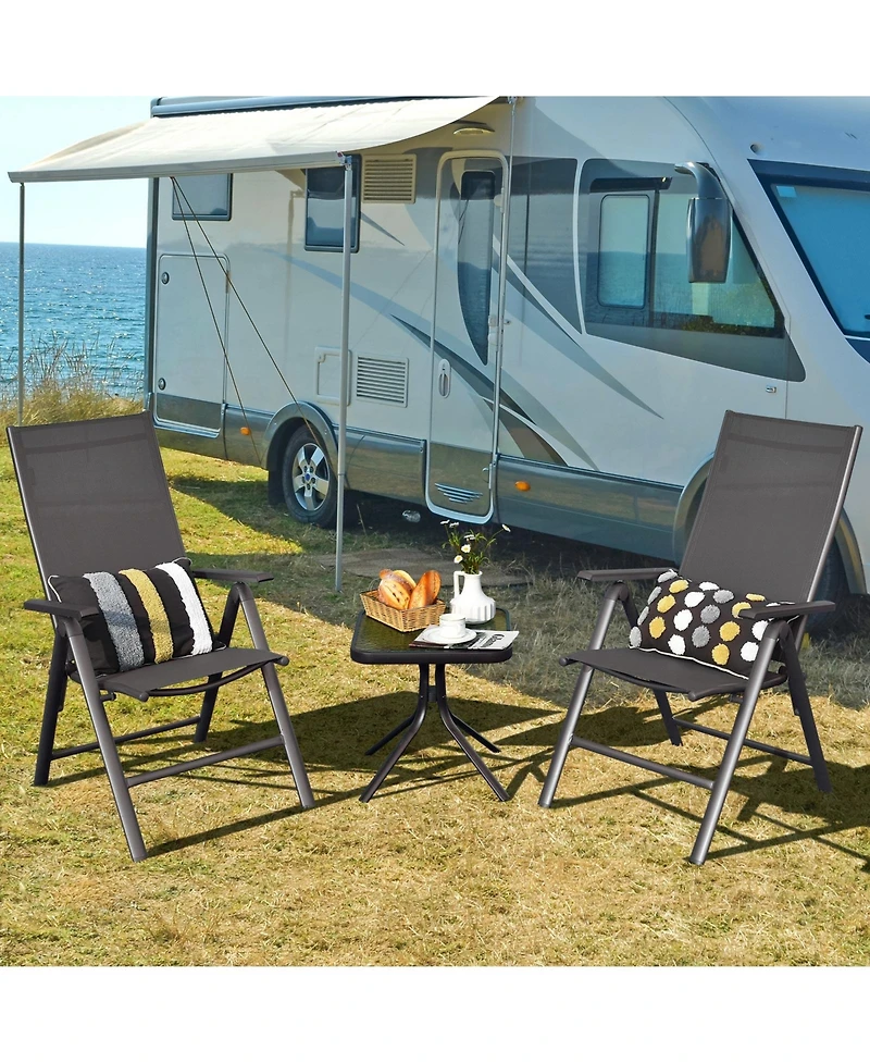 Sugift 2 Pieces Patio Folding Dining Chairs Aluminium Adjustable Back