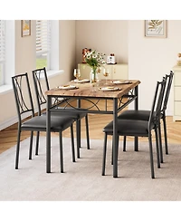 gaomon Dining Table Set for 4, Kitchen Table and Chairs, Dining Room Table Set with 4 Upholstered Chairs,Kitchen Table Set,Brown