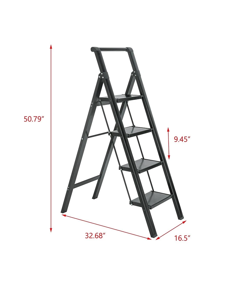 Flynama 4 Aluminum Step Ladder, 4 Step Stool Folding Step Stool with Handrails, Sturdy Step Stool for Adult, Gorilla Ladders 500LBS Capacity Sturdy& P