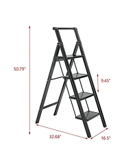 Flynama 4 Aluminum Step Ladder, 4 Step Stool Folding Step Stool with Handrails, Sturdy Step Stool for Adult, Gorilla Ladders 500LBS Capacity Sturdy& P