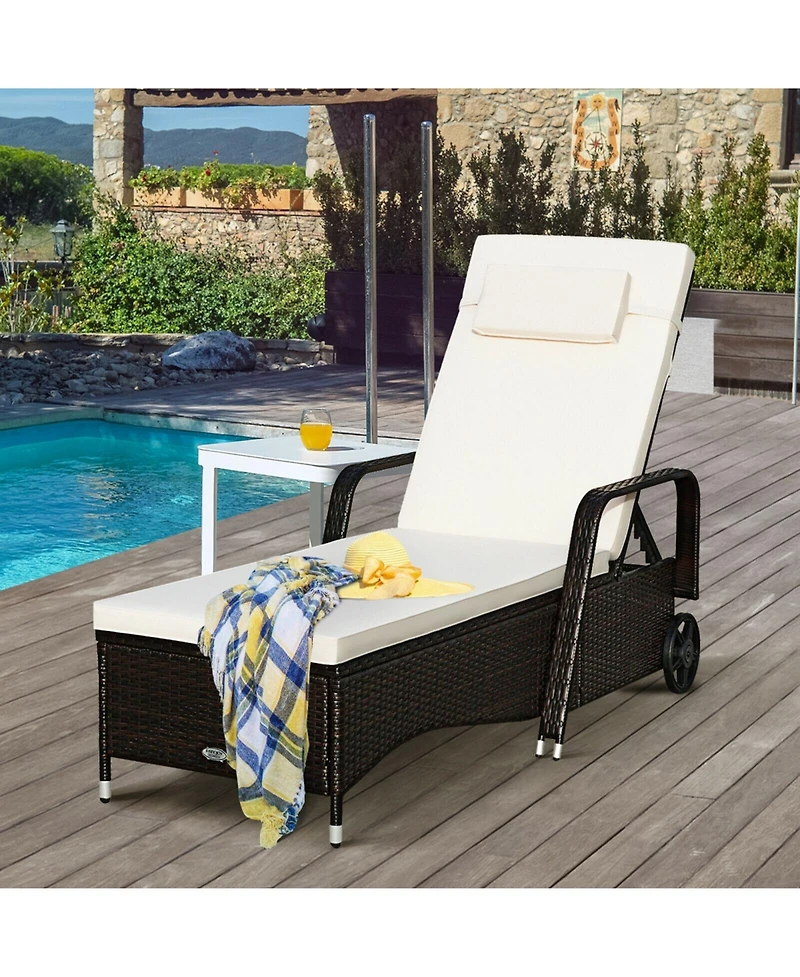 Inolait Outdoor Recliner Cushioned Chaise Lounge with Adjustable Backrest