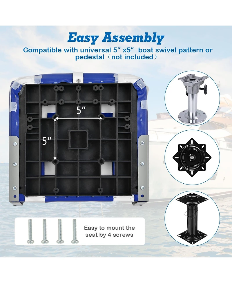 Givimo High Back Folding Boat Seats with Blue White Sponge Cushion and Flexible Hinges
