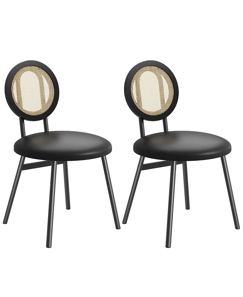 gaomon Dining Chairs Set of 2, Rattan Kitchen Chairs with Thicken Upholstered, Modern Dining Room Chairs Set of 2,Black