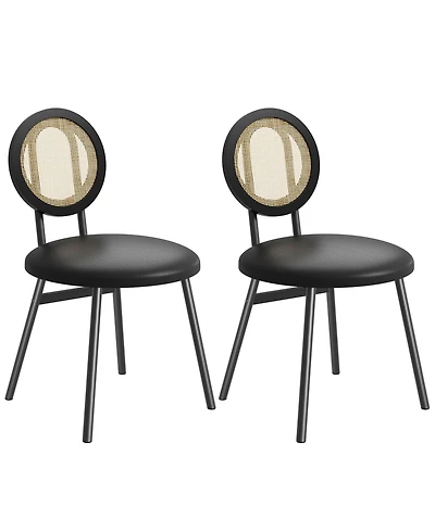 gaomon Dining Chairs Set of 2, Rattan Kitchen Chairs with Thicken Upholstered, Modern Dining Room Chairs Set of 2,Black