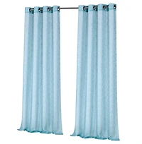 Kate Aurora 2 Piece Silver Sparkly Semi Sheer Trellis Quatrefoil Grommet Top Window Curtain Panels