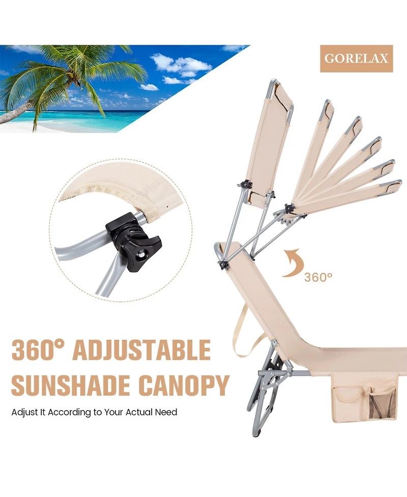 Sugift 5-Position Adjustable Outdoor Recliner Chair with Canopy Shade
