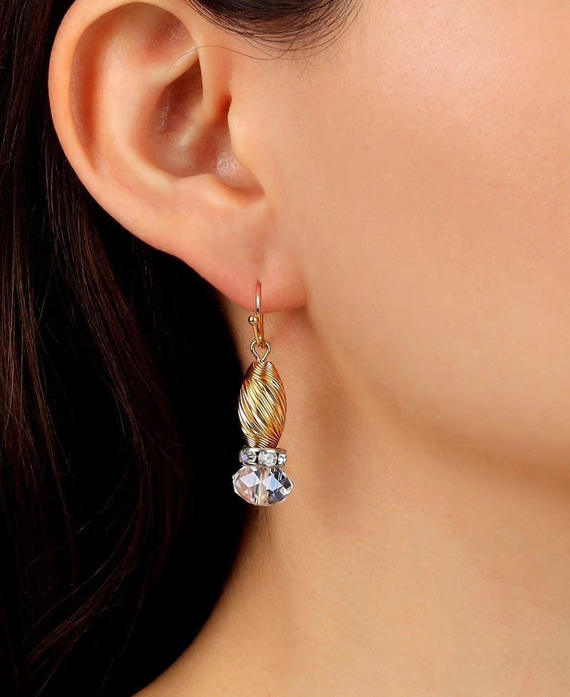 2028 Crystal Accent Twisted Bead Drop Earrings