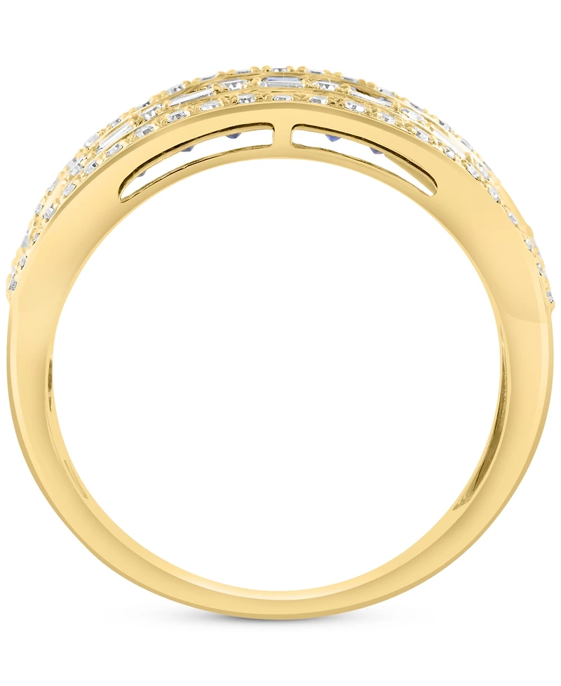 Effy Blue Sapphire (1-1/3 ct. t.w.) & Diamond (3/8 ct. t.w.) Statement Band Ring in 14k Yellow Gold