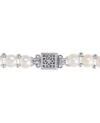 3-Pc. Set Cultured Freshwater Pearl (6-7-1/2mm) Beaded Strand Necklace (17"), Stretch Bracelet & Stud Earrings in Sterling Silver