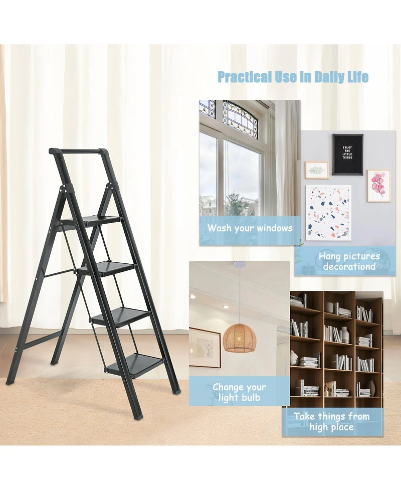 Flynama 4 Step Stool Folding Step Stool with Handrails, Sturdy Step Stool for Adult, Gorilla Ladders 500LBS Capacity Sturdy& Portable Ladder for Home