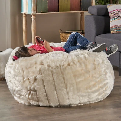 Streamdale Amori Modern 3 Foot Faux Fur Bean Bag White Color
