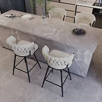 Streamdale Furniture Bar Chair Suede Woven Bar Stool Set of 4,Black legs Barstools No Adjustable Kitchen Island Chairs,360 Swivel Bar Stools Upholster