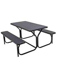Sugift Outdoor Picnic Table Bench Set with Metal Base