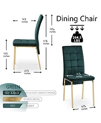 Streamdale Furniture Green Velvet High Back Nordic Dining Chair Modern Fabric Chair with Golden Color Legs, Set Of 4