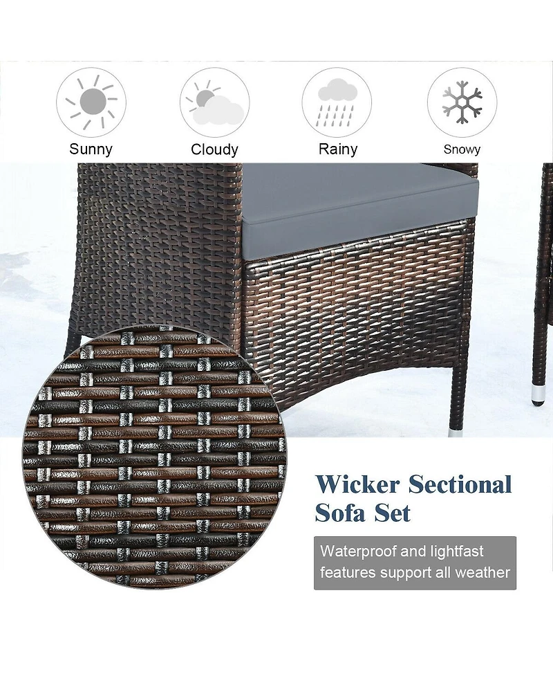 Sugift 4 Pieces Comfortable Outdoor Rattan Sofa Set with Glass Coffee Table-Gray