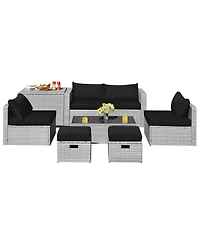 Sugift 8 Pieces Patio Rattan Furniture Set with Storage Waterproof Cover and Cushion-Black