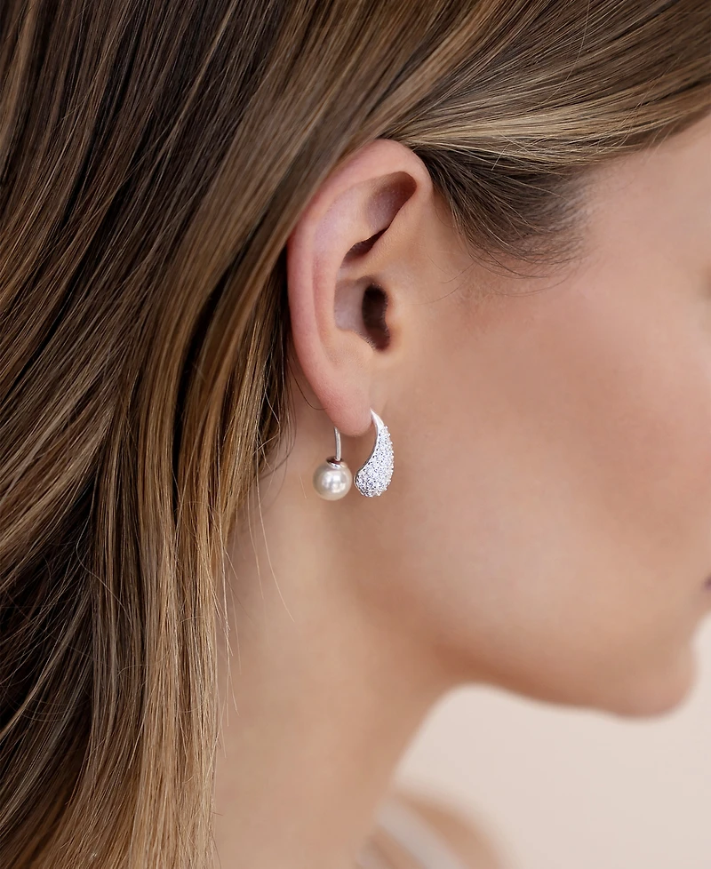 Ettika Hooked Pave and Mother of Pearl Drop Earrings