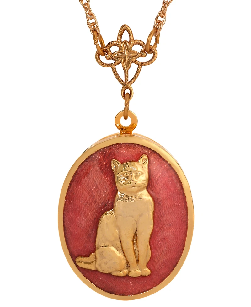 2028 Enamel Oval Cat Locket Necklace