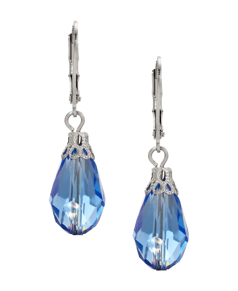 2028 Silver-Tone Crystal Faceted Drop Earrings