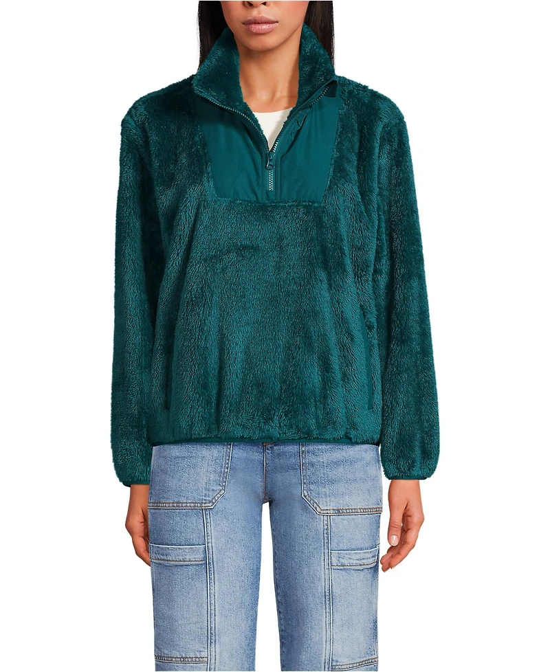 Lands' End Women's Half Zip Cozy High Pile Fleece Pullover