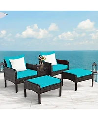 Sugift 5 Pieces Patio Rattan Furniture Set Sofa