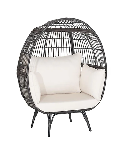 Sugift Oversized Patio Rattan Egg Lounge Chair with 4 Cushions-Brown