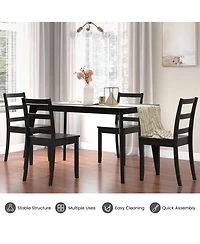 Sugift Set of 2 Wood Dining Chairs with Solid Rubber Wood Legs-Black