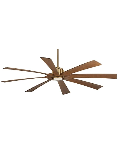 Possini Euro Design 70" Defender Indoor Outdoor Ceiling Fan 8 Blade Led Light Remote Control Soft Brass Motor Koa Finish Blades Damp Rated