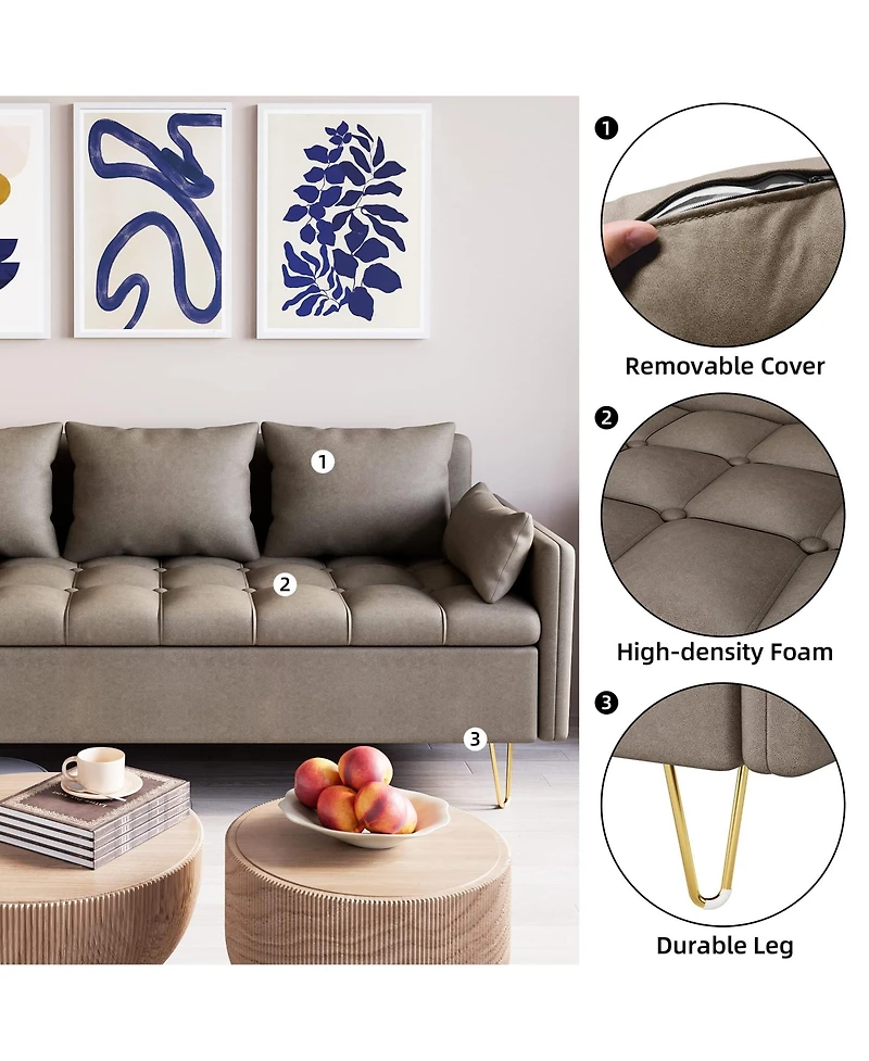 gaomon 3-Seater Faux Leather Sofa with Lift-Up Storage, Modern Design Couch with Hand Stitched Comfortable Cushion