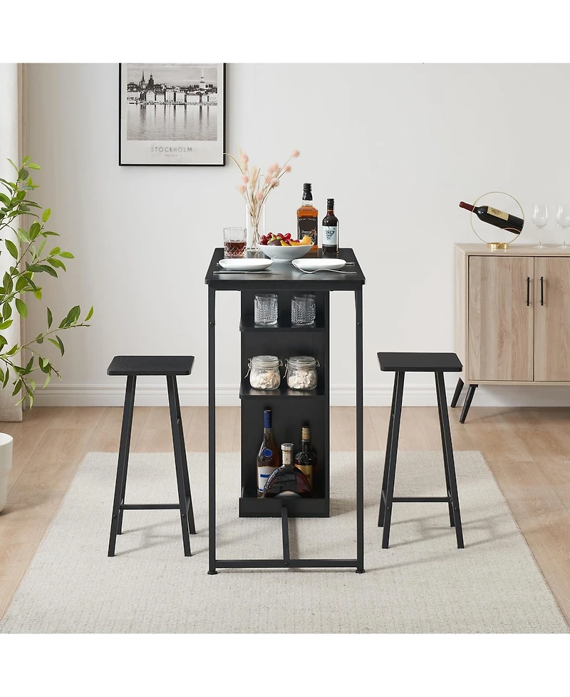 gaomon Small Bar Table and Chairs Set for 2, 3-Piece Bar Table Set with 3 Tier Storage Shelves, Space Saving Table