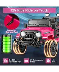 Hongge 12V Kids Ride on Truck Car with Remote Control Threaded Wheels and 3 Speeds