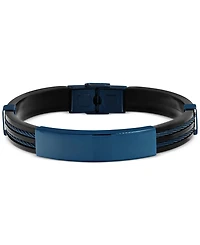 Blackjack Men's Black Rubber Double Cable Id Bracelet in Stainless Steel