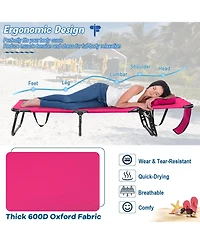 Sugift Beach Chaise Lounge Chair with Face Hole and Removable Pillow-Pink