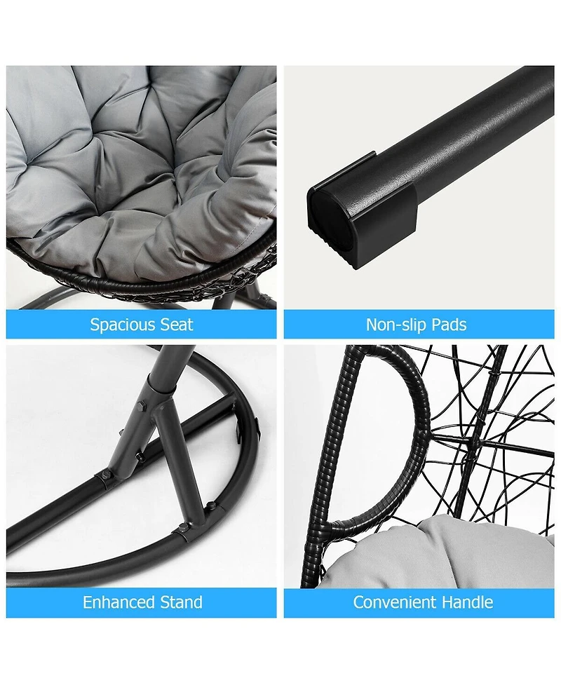 Sugift Hanging Cushioned Hammock Chair with Stand -Gray