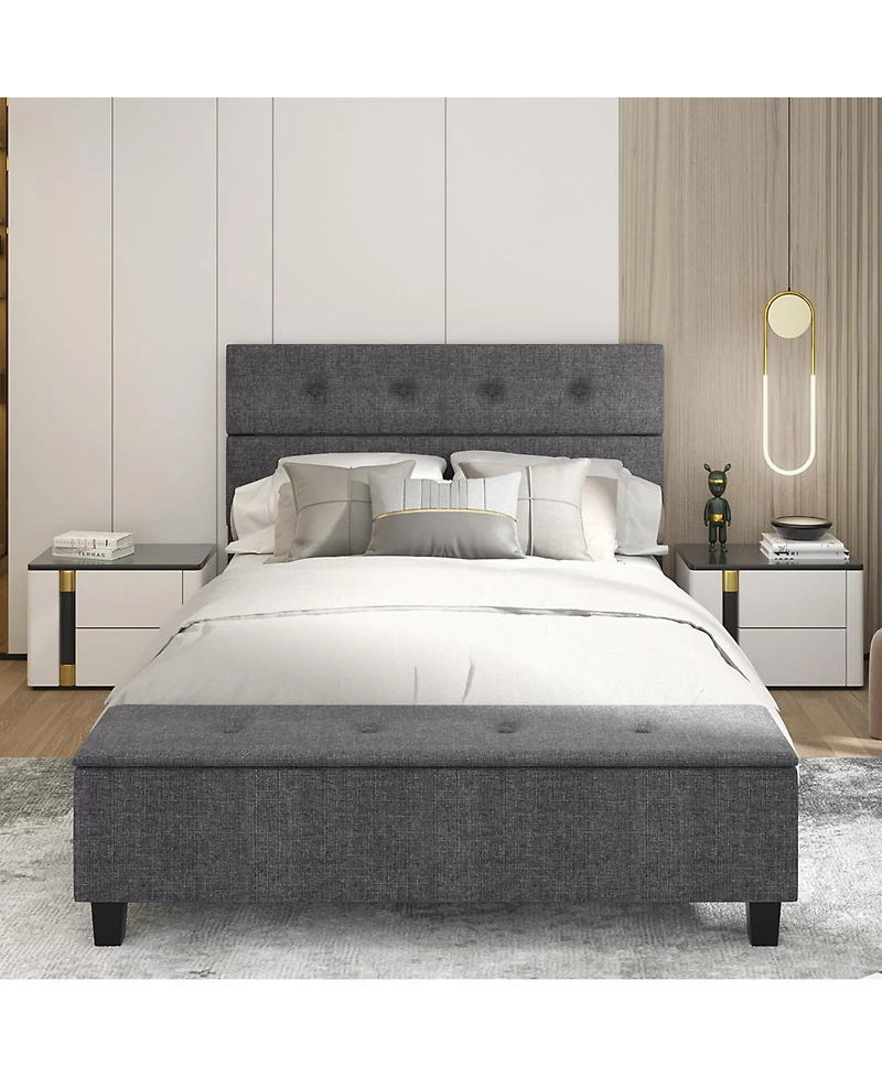 Sugift Full Upholstered Bed Frame with Ottoman Storage-Full Size
