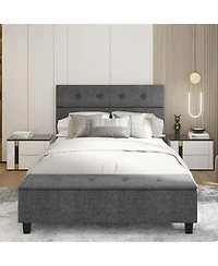 Sugift Full Upholstered Bed Frame with Ottoman Storage-Full Size