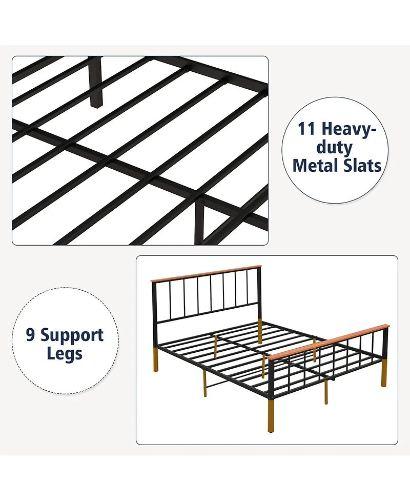 Sugift Queen Bed Frame with Headboard and Footboard-Queen Size